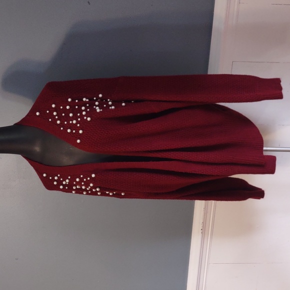 Shein Frenchy Pearls Red Burgundy Womens Sweater Open Front Cardigan Sz 3XL - Picture 3 of 10
